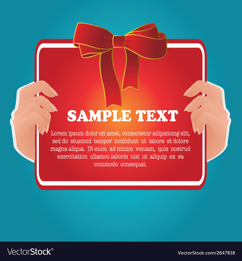 A pair hands with red advertisement and text