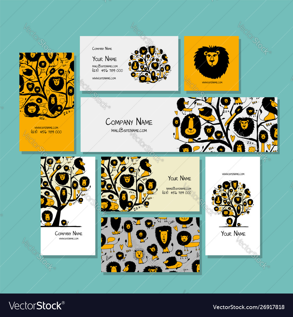 Business cards design funny lions