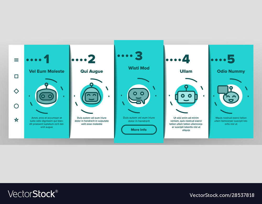 Chatbot robot onboarding icons set vector image Chatbot robot onboarding icons set