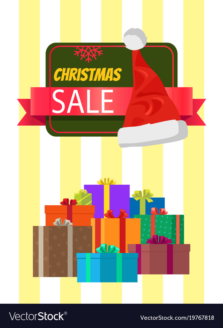 Christmas sale posters santas hat discount label Vector Image