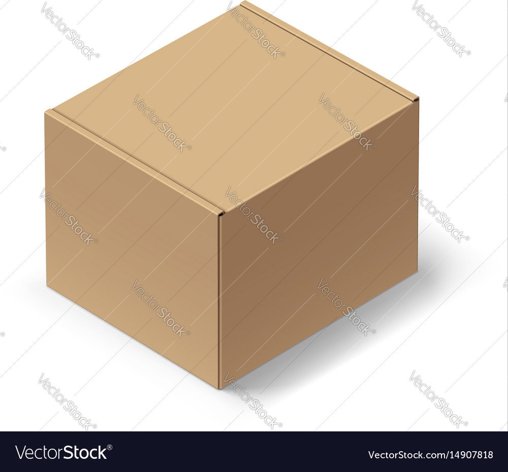 Close up carton box with shadow on white Vector Image