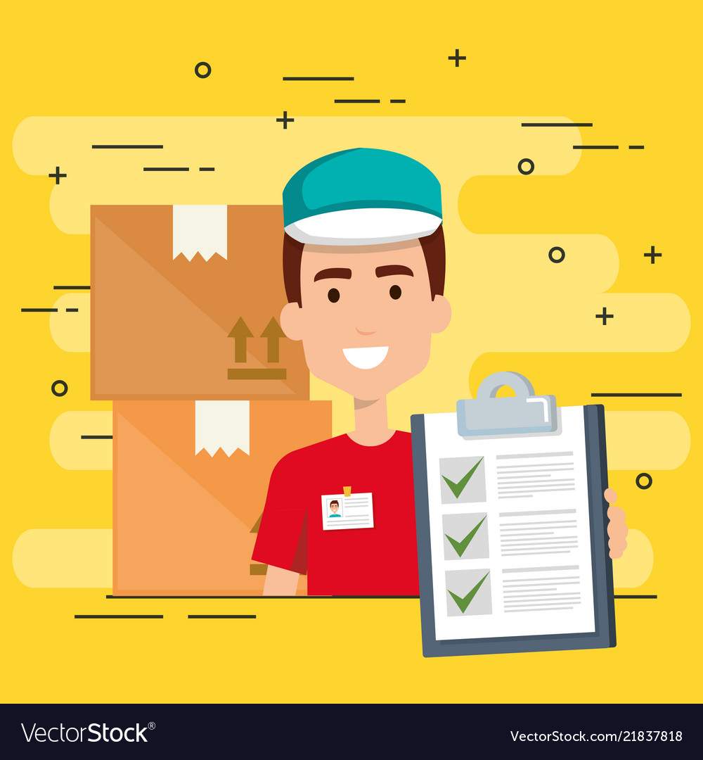 Delivery worker with checklist character vector image Delivery worker with checklist character
