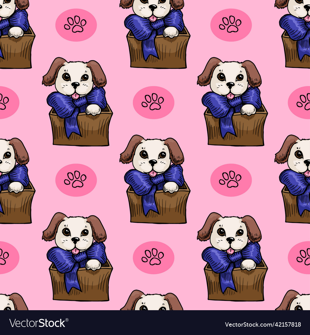 Dog in box seamless pattern