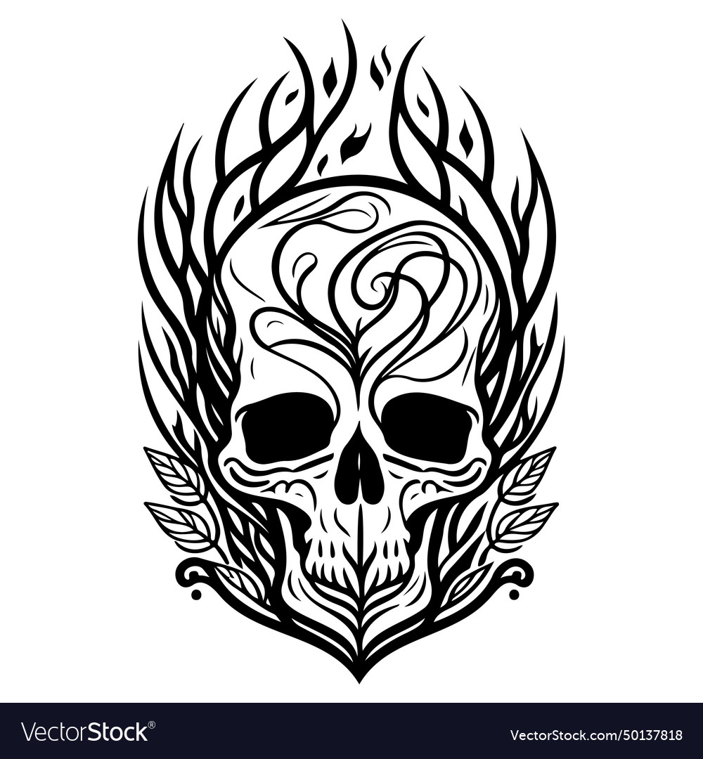 Doodle sketch art nouveau skull hand draw Vector Image