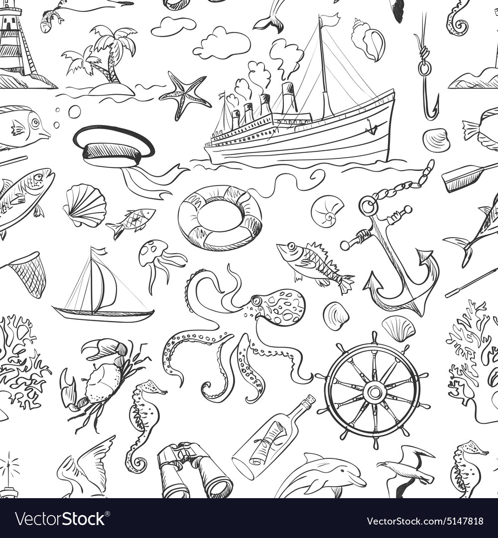 Nautical Or Marine Themed Seamless Pattern Vector Image