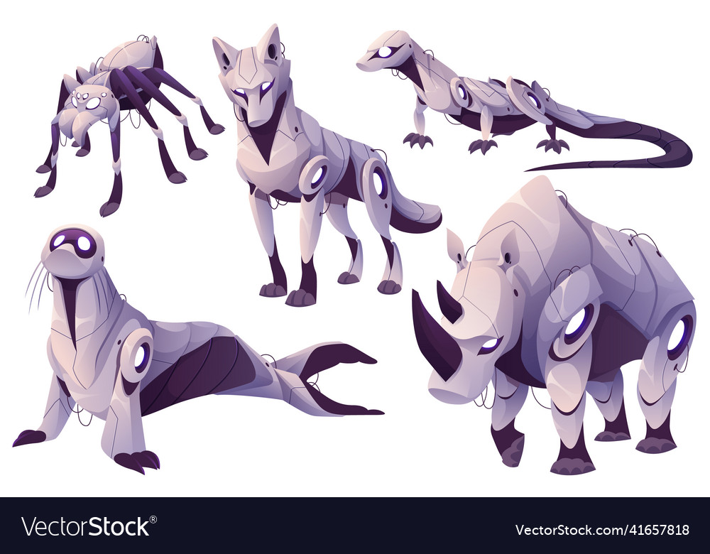 Robots animals spider wolf lizard seal rhino Vector Image