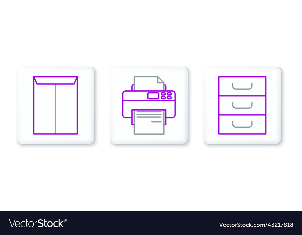 Set line drawer with documents envelope vector image Set line drawer with documents envelope