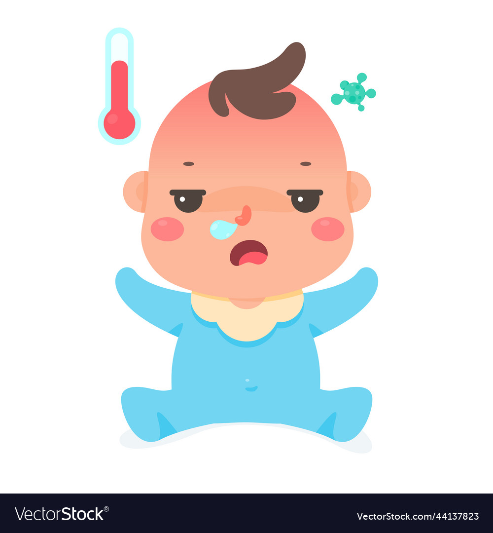 Cartoon baby having a flu illness from a virus Vector Image