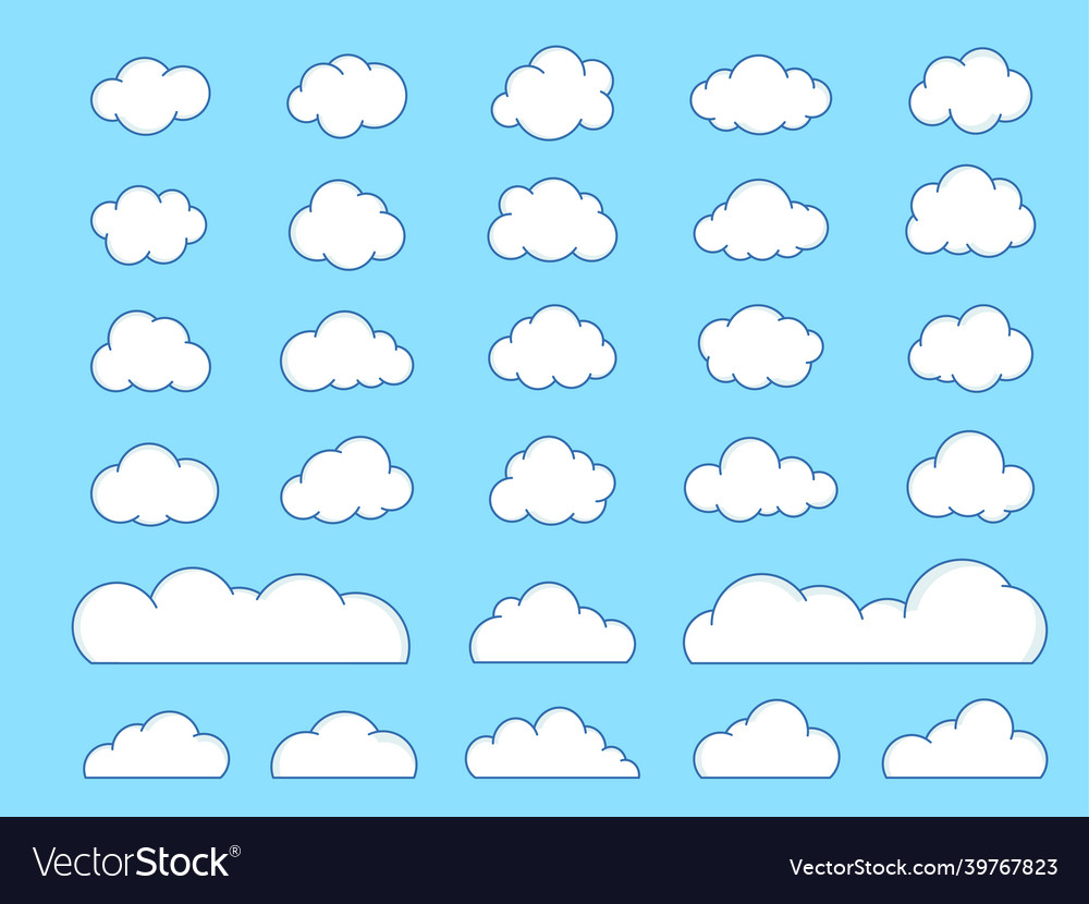 Cartoon clouds with outline isolated