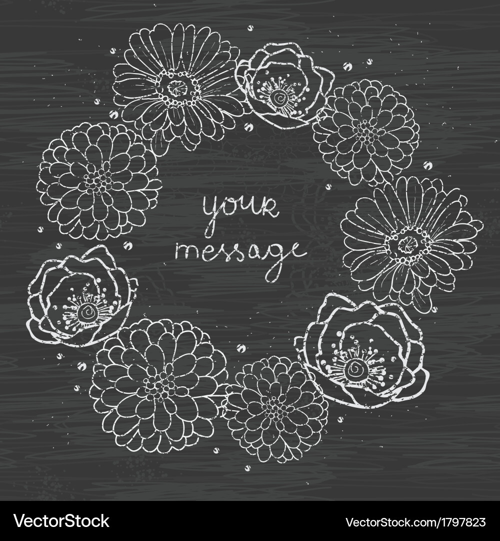 Chalkboard floral circle frame on blackboard Vector Image