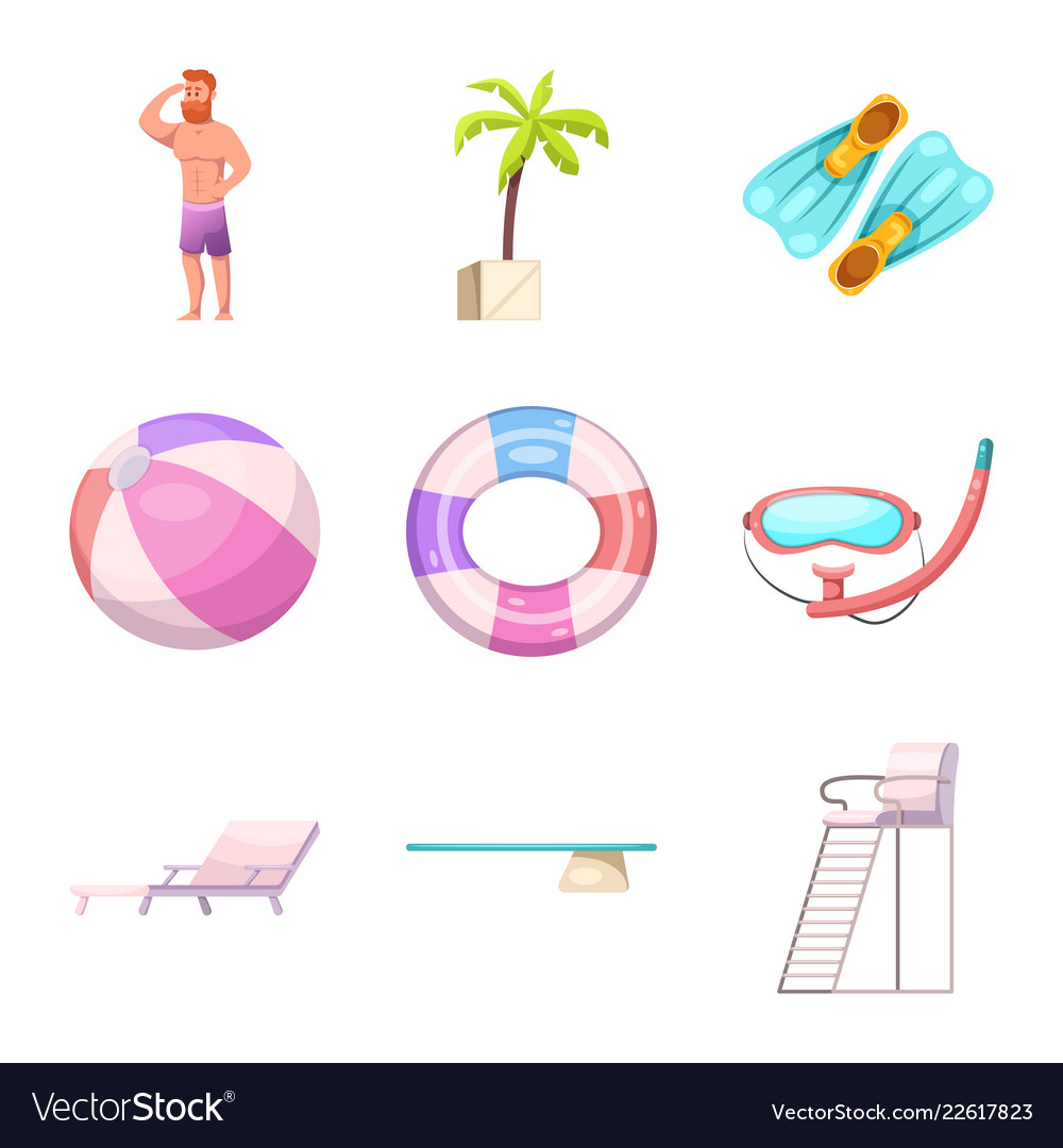 Isolated object of pool and swimming sign set