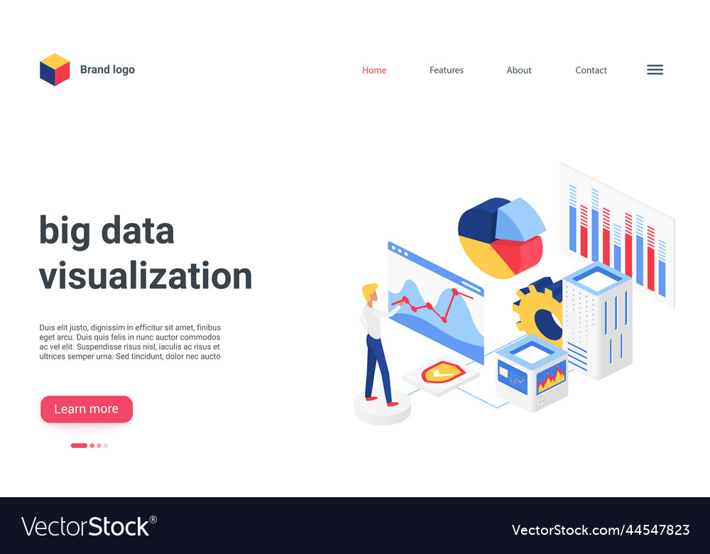 Isometric big data analysis visualization landing Vector Image Isometric big data analysis visualization landing