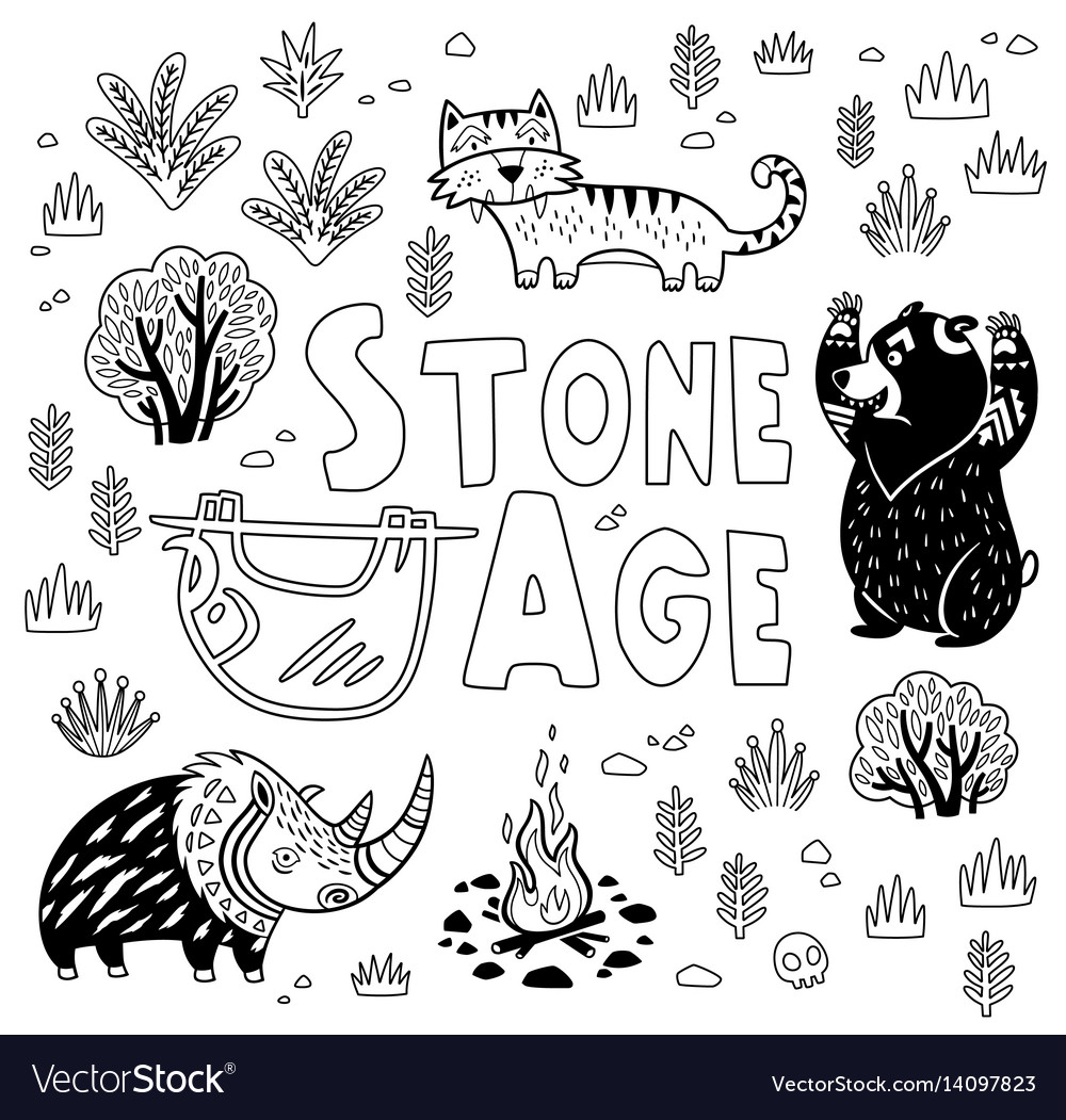 Prehistoric stone age print in cartoon Royalty Free Vector