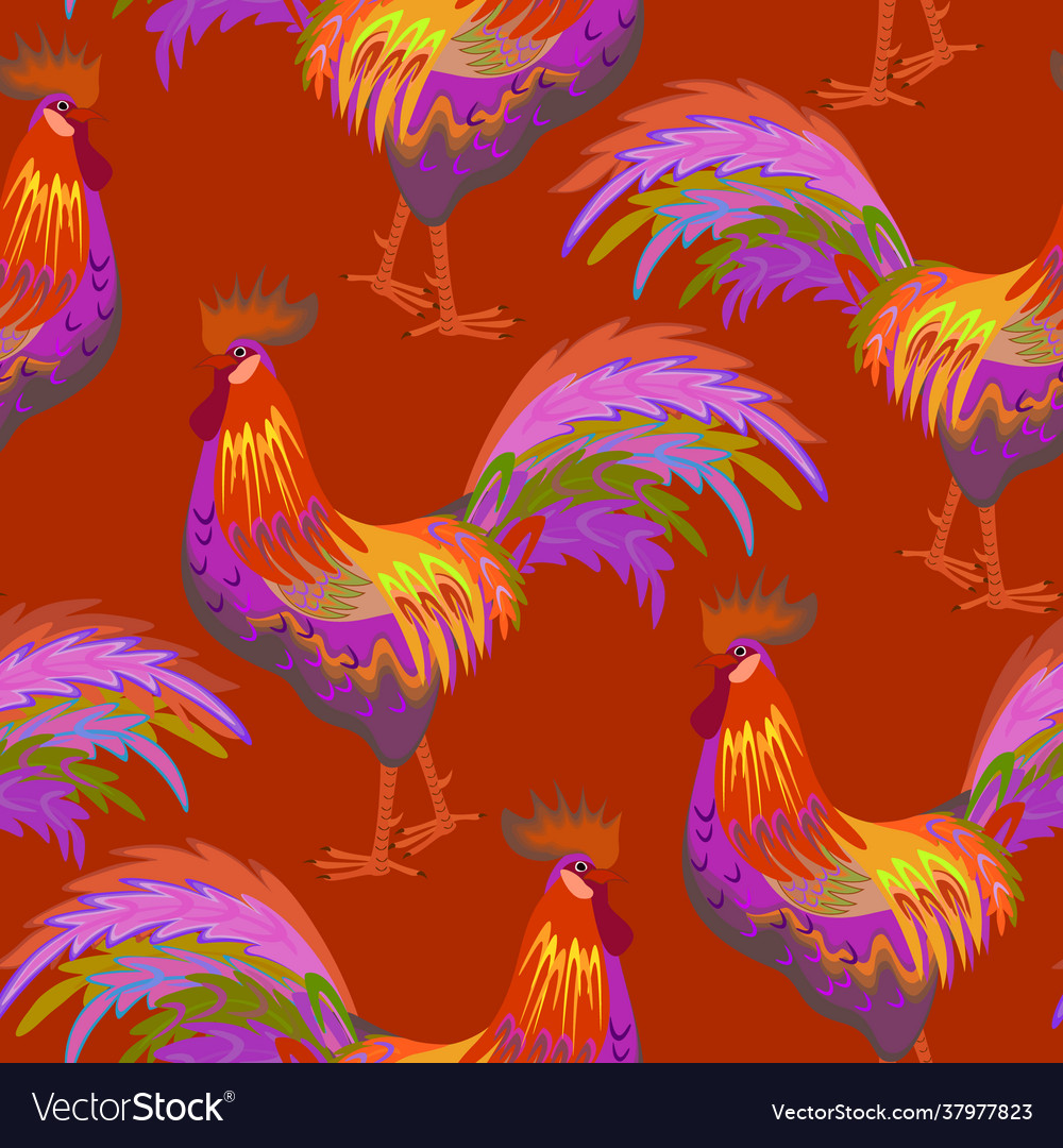 Seamless color pattern with roosters vector image Seamless color pattern with roosters