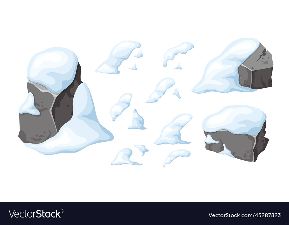 Set of stone and rock in snow elements for ui vector image Set of stone and rock in snow elements for ui