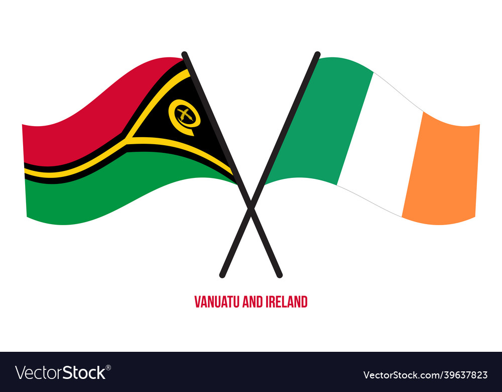 Vanuatu and ireland flags crossed waving flat vector image Vanuatu and ireland flags crossed waving flat