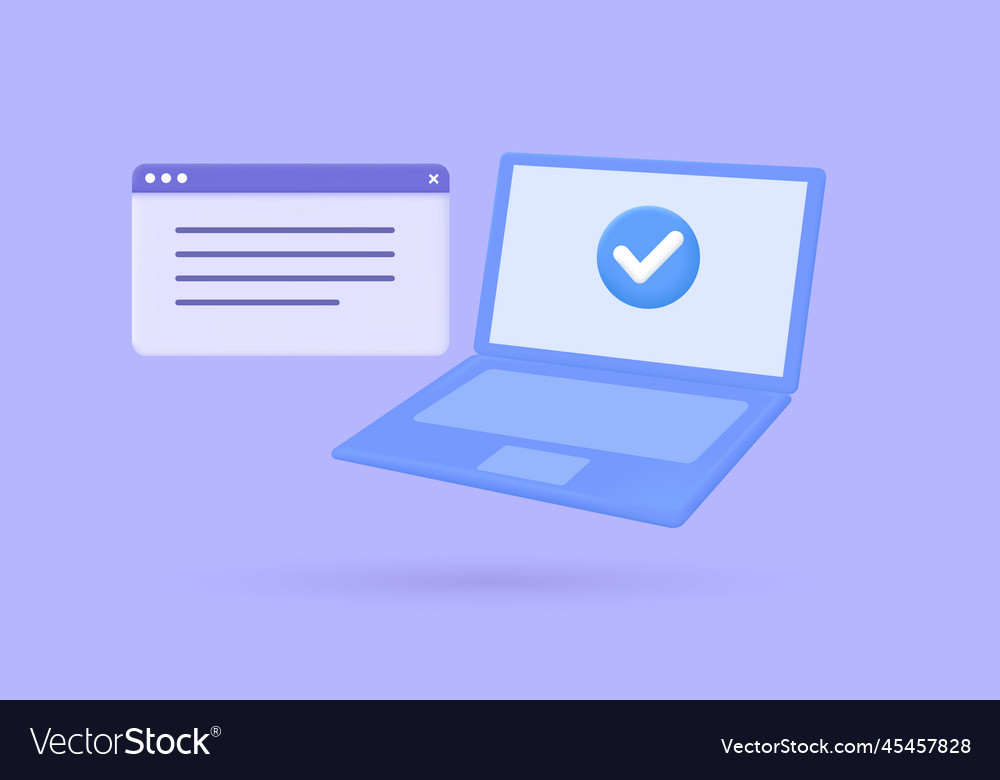 3d computer and check mark icon approved vector image 3d computer and check mark icon approved