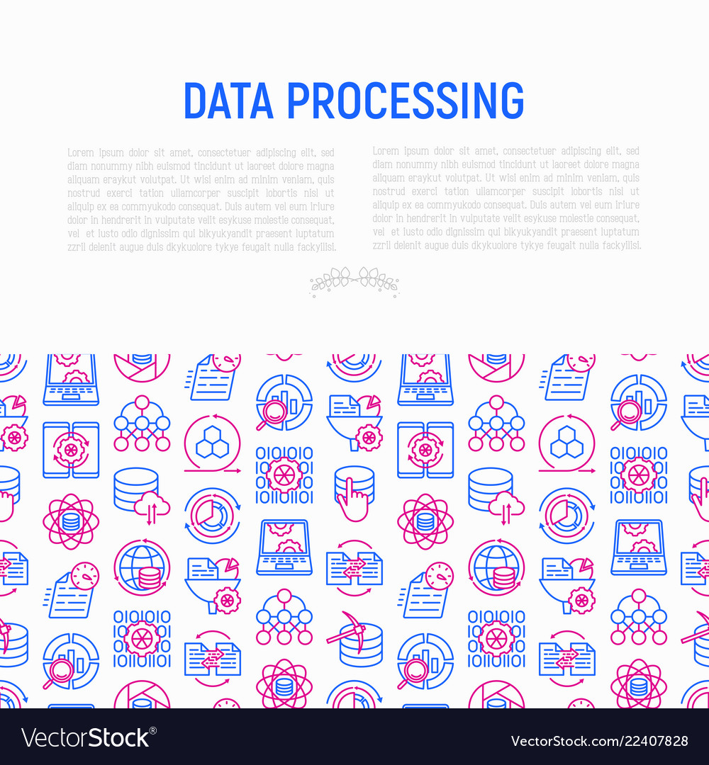 Data processing concept with thin line icons vector image Data processing concept with thin line icons