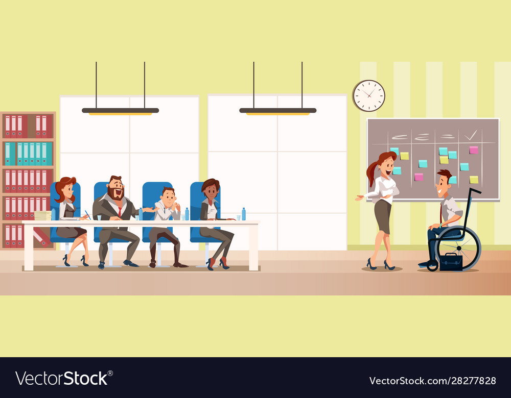 Disabled person job interview flat concept Vector Image