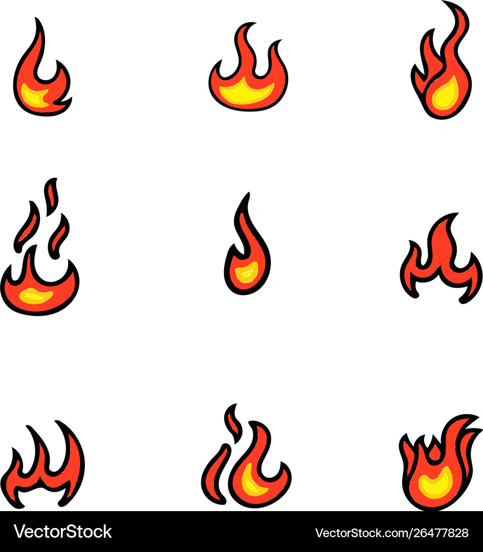 Fire flames set Royalty Free Vector Image - VectorStock