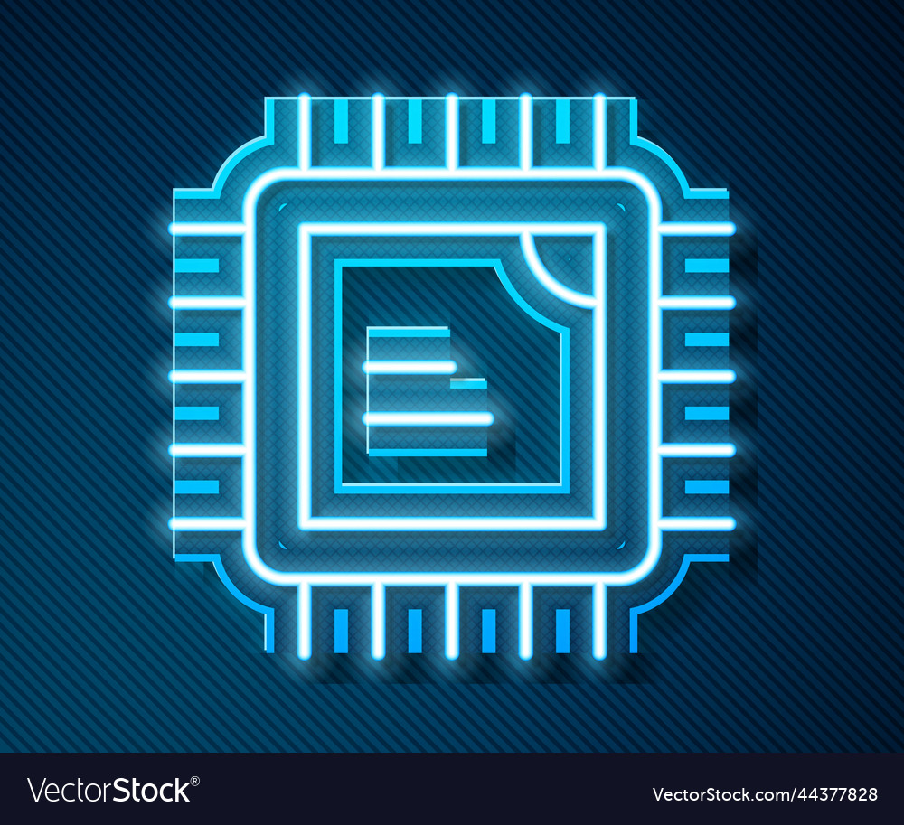 Glowing neon line computer processor vector image Glowing neon line computer processor