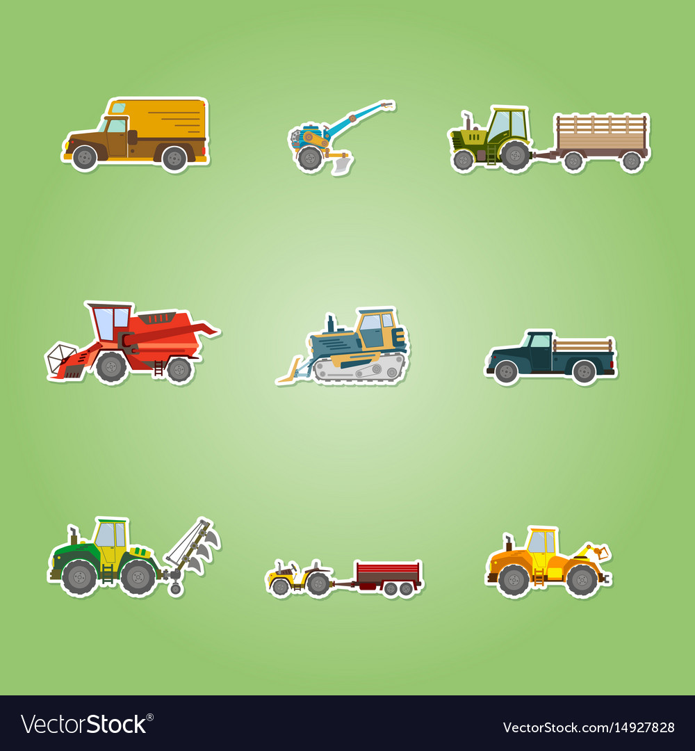 Icons set with agricultural machinery Royalty Free Vector