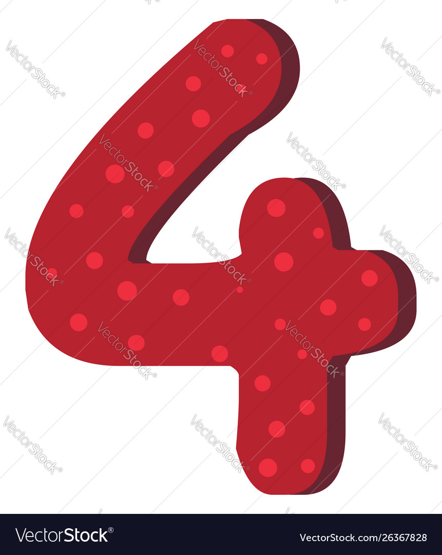 Red number four with dots on white background