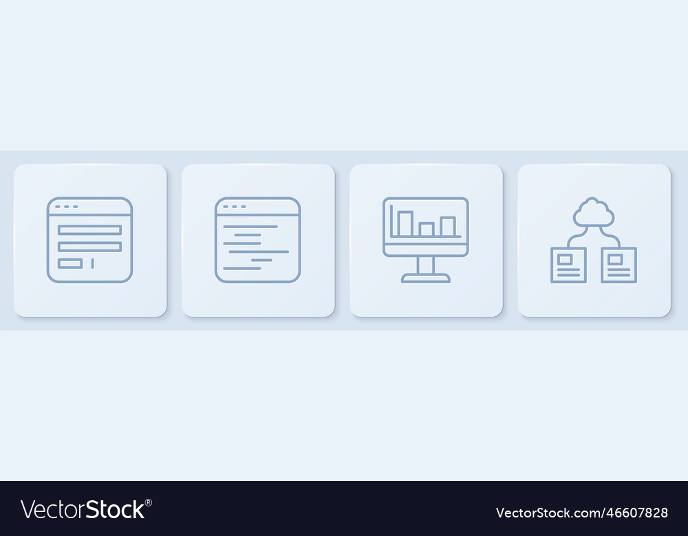 Zeilen-Browser-Fenstermonitor mit Diagrammdiagramm einstellen vector image Zeilen-Browser-Fenstermonitor mit Diagrammdiagramm einstellen