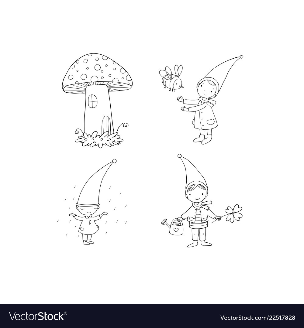 Set of cute cartoon gnomes Royalty Free Vector Image