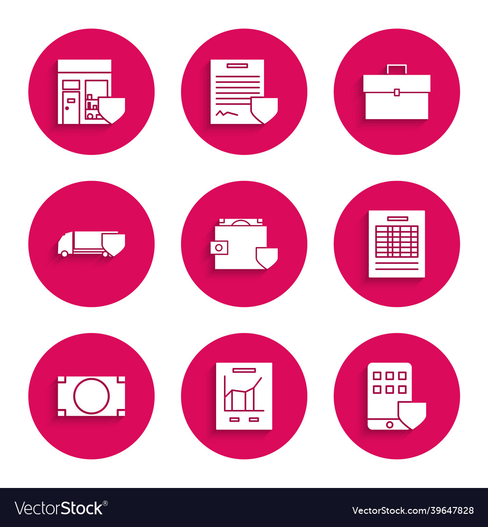 Set wallet and money with shield document graph vector image Set wallet and money with shield document graph
