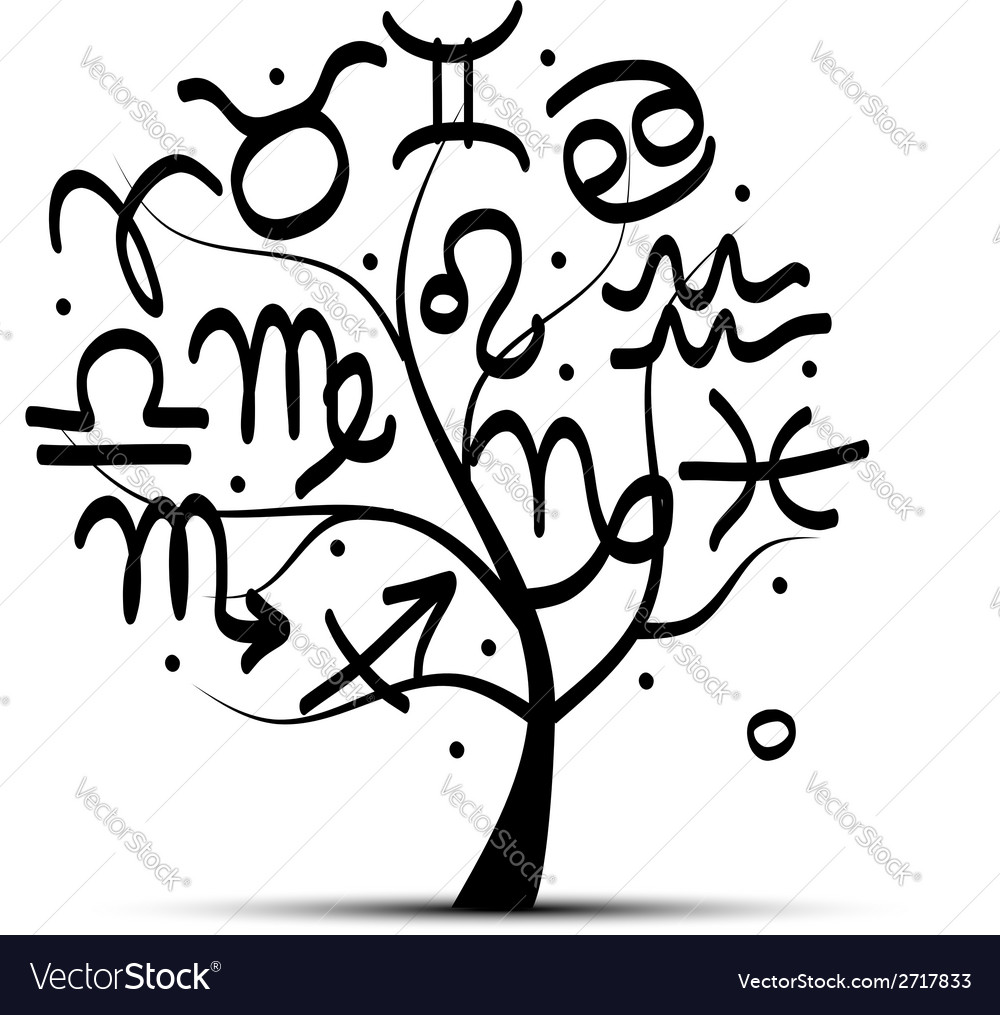 Art tree with zodiac signs for your design