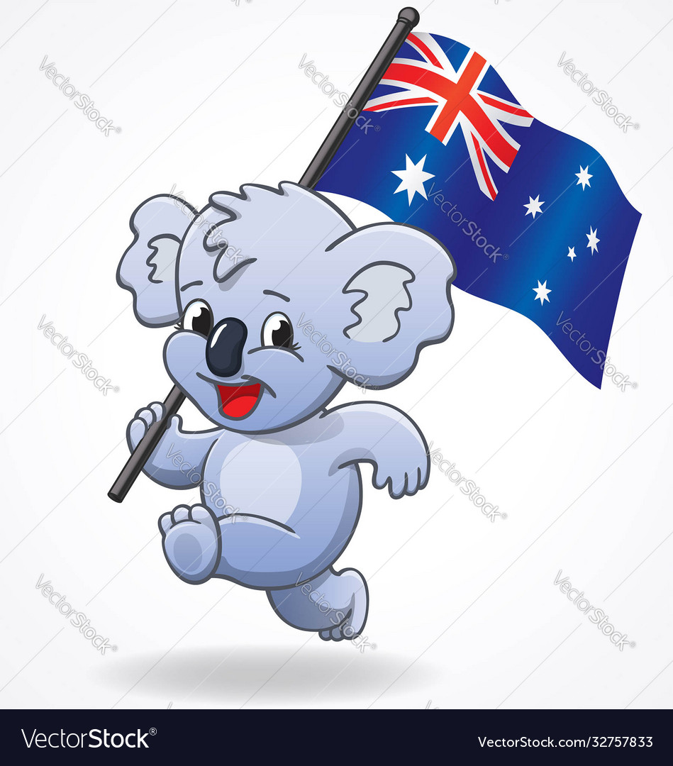 Cute smiling happy koala holding australian flag Vector Image