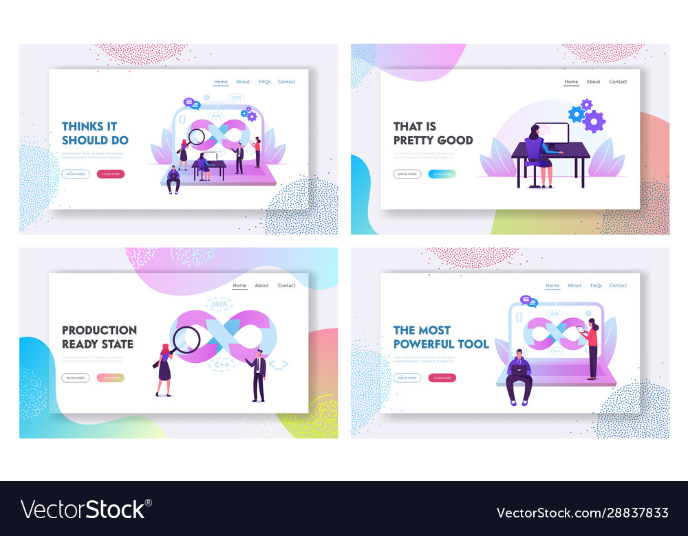 Devops teamwork website landing page set vector image Devops teamwork website landing page set