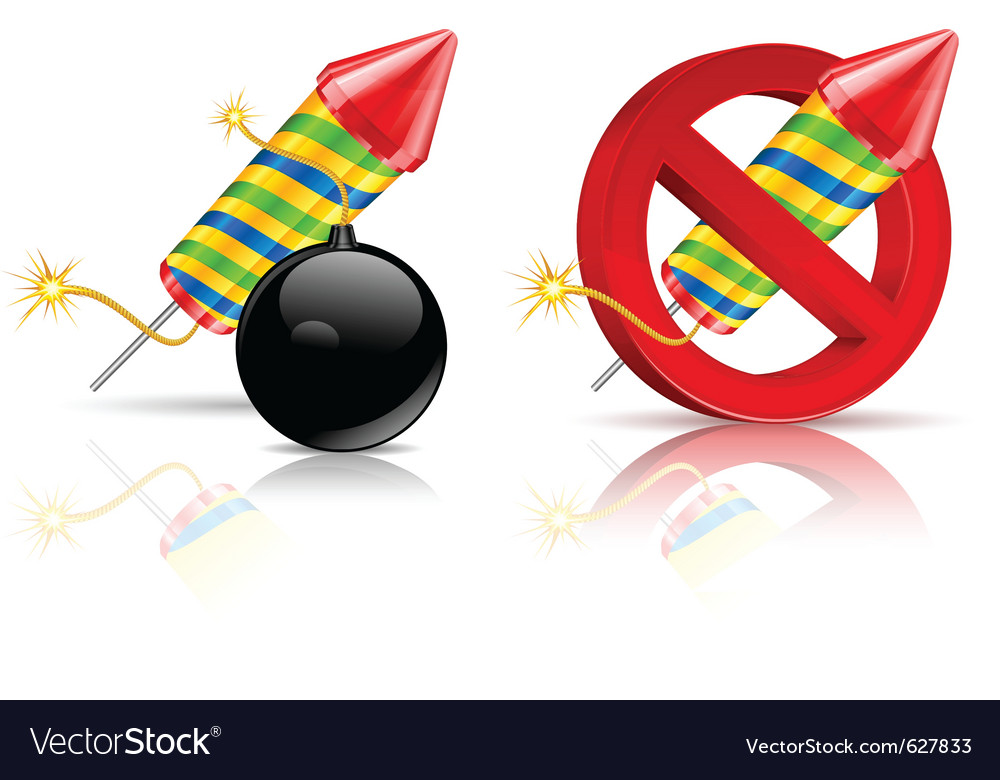 Firework Rockets Bomb And Stop Sign On White Vector Image