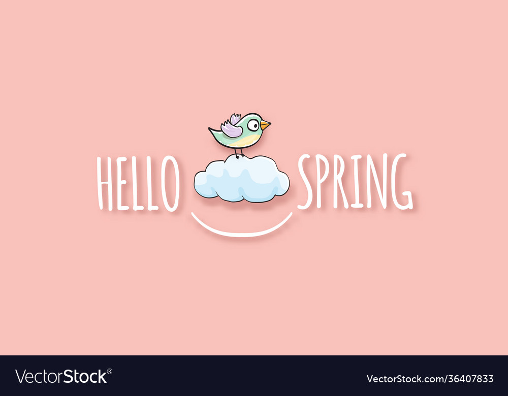 Hello spring label with birds and flowers