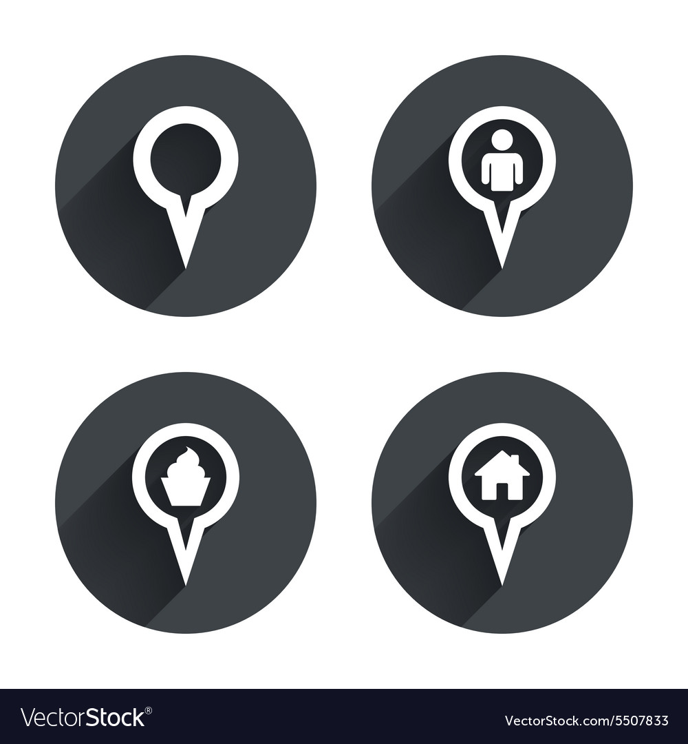 Map pointer icons home food and user location