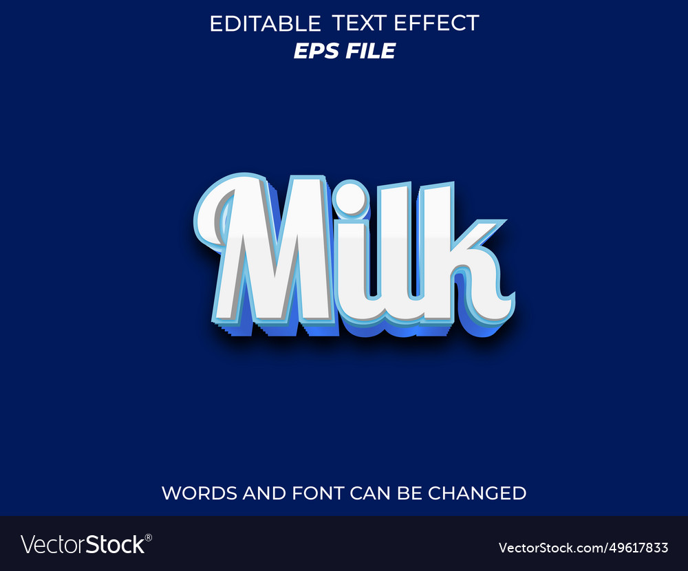 Milk text effect font editable typography 3d Vector Image