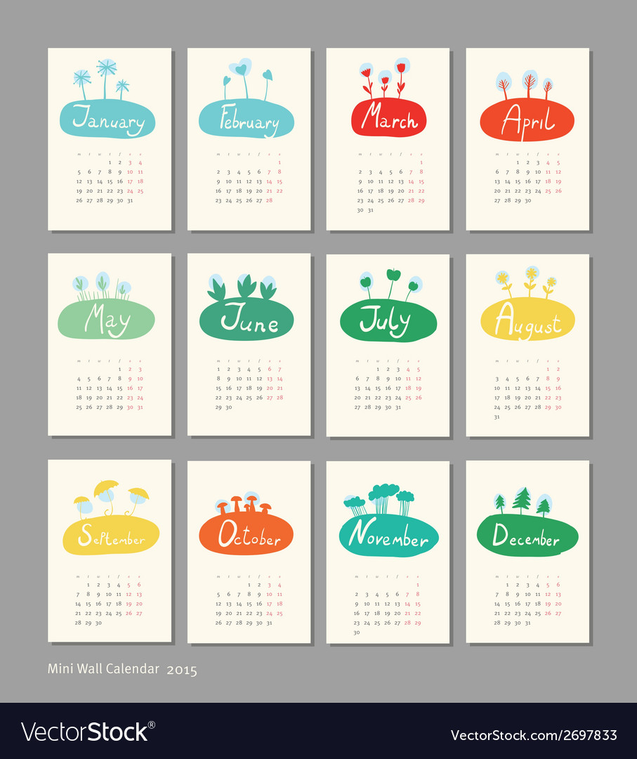 mini cute calendar 2015 seasons royalty free vector image mini calendar 2015
