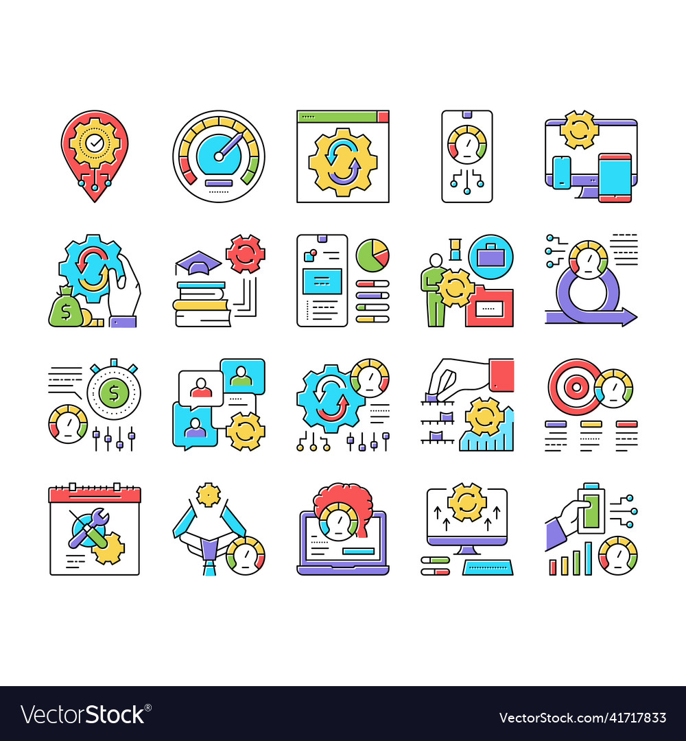 Optimize operations collection icons set