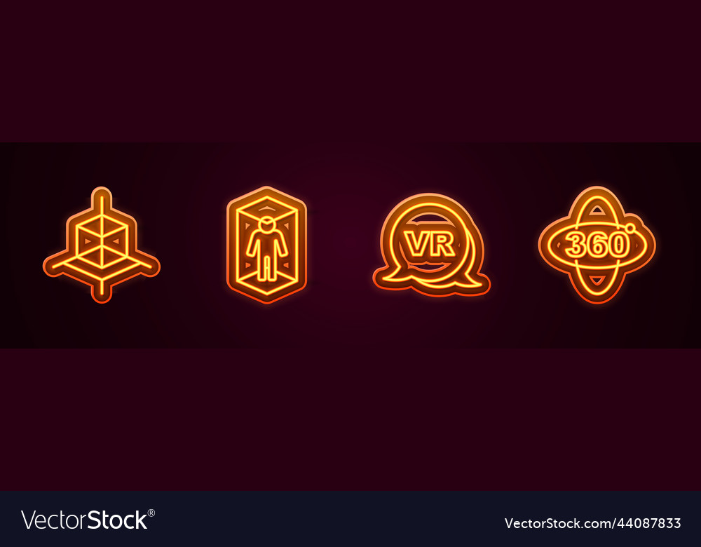 Set line 3d modeling virtual reality and 360 vector image Set line 3d modeling virtual reality and 360