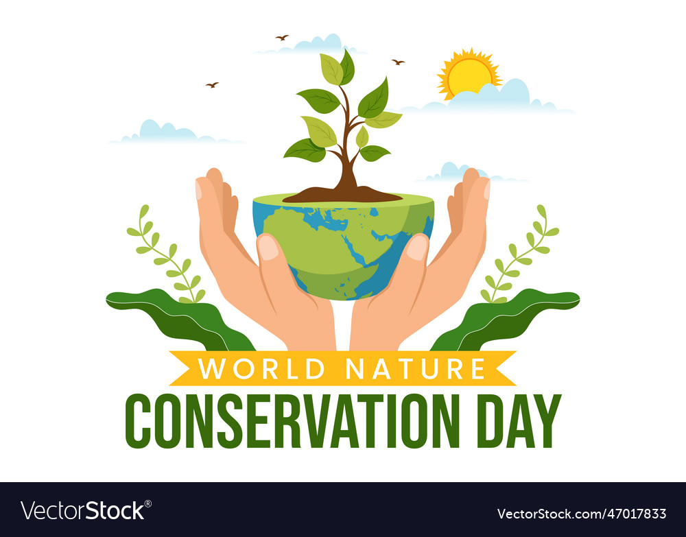 World nature conservation day with map tree Vector Image