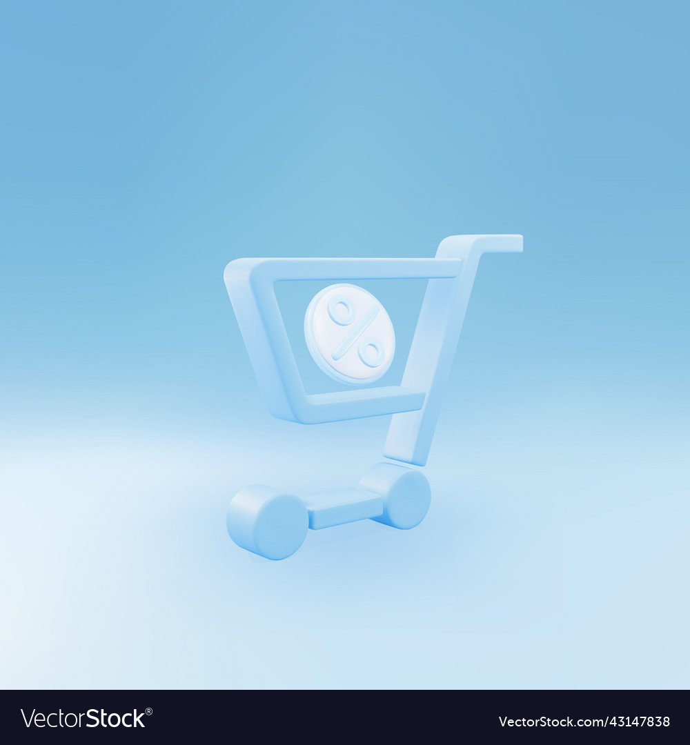 3d blue shopping cart and percent discount icon