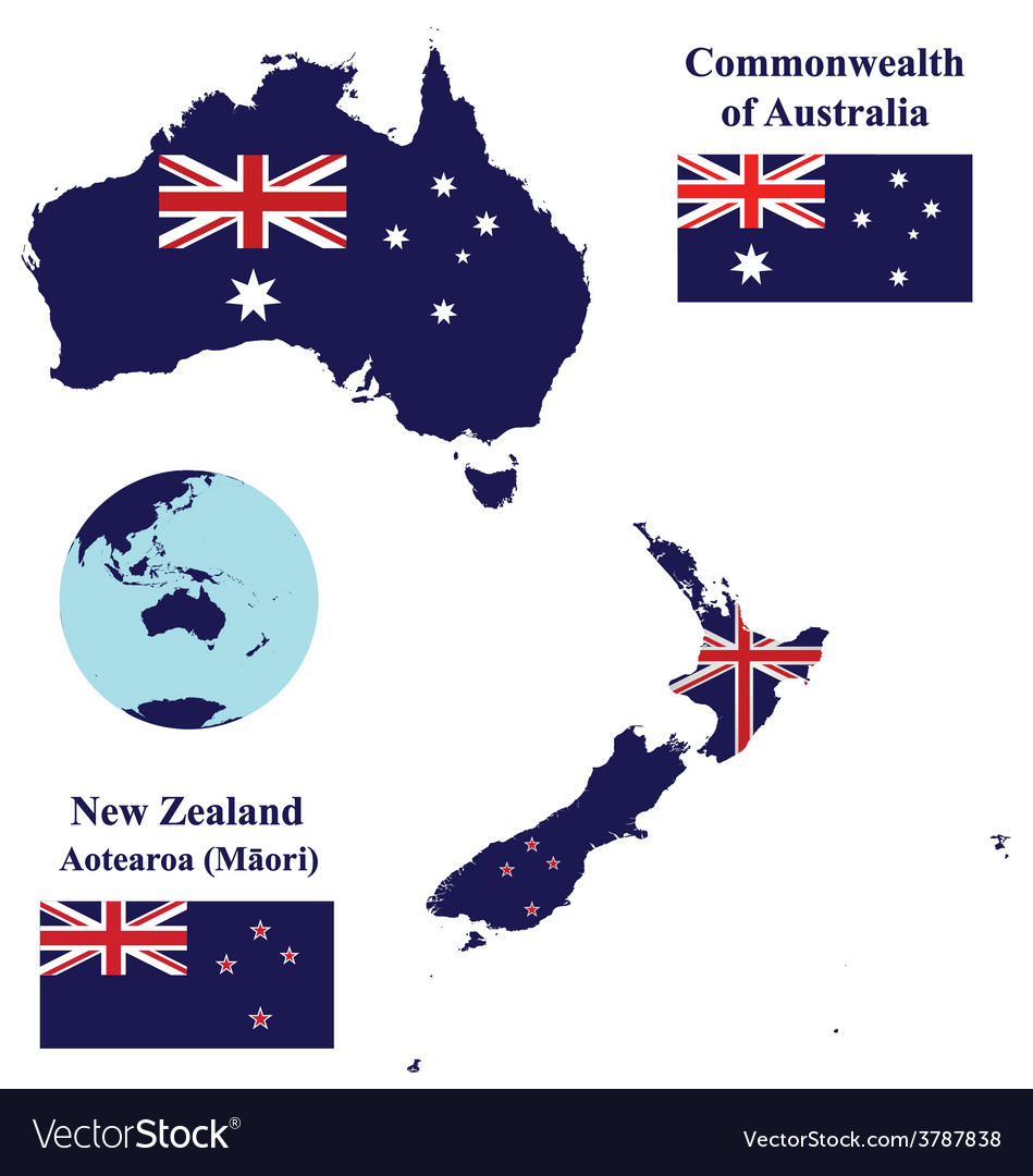 Australia And New Zealand Map Flag Royalty Free Vector Image