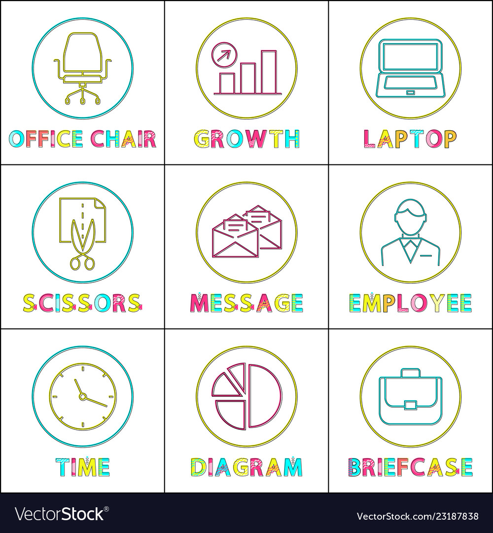 Bright round linear icons for business app set vector image Bright round linear icons for business app set