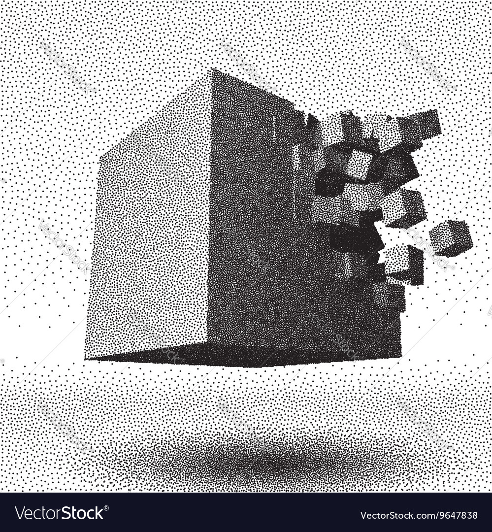 Dotwork raster cube explosion