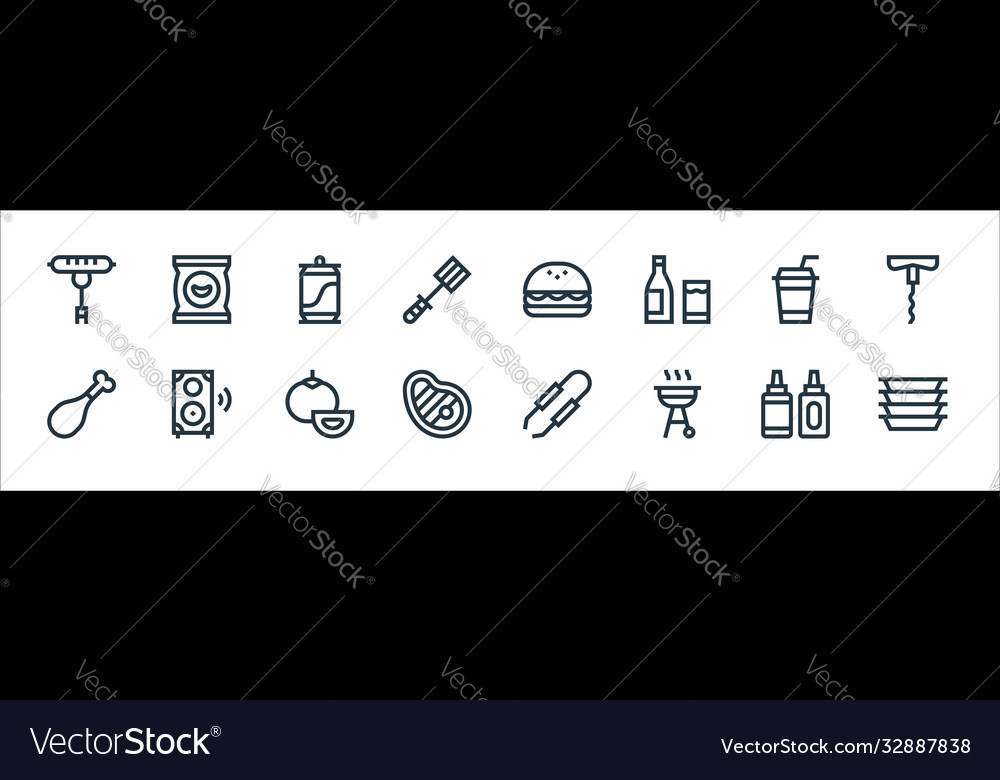 Flat barbecue line icons linear set quality