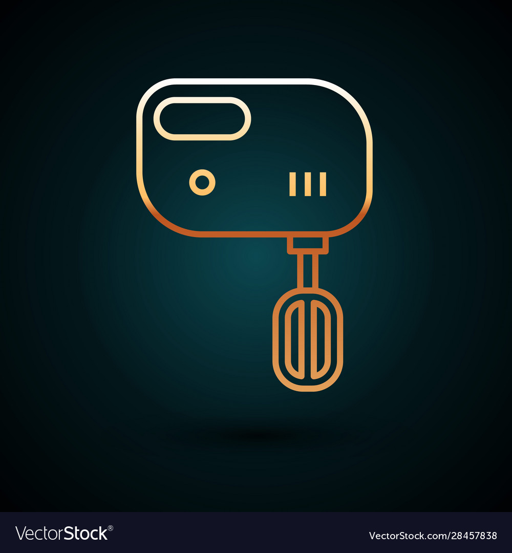 Gold line electric mixer icon isolated on dark