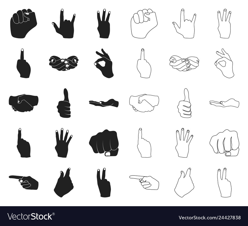 Hand gesture blackoutline icons in set collection