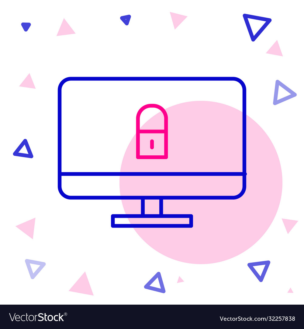 Line lock on computer monitor screen icon isolated