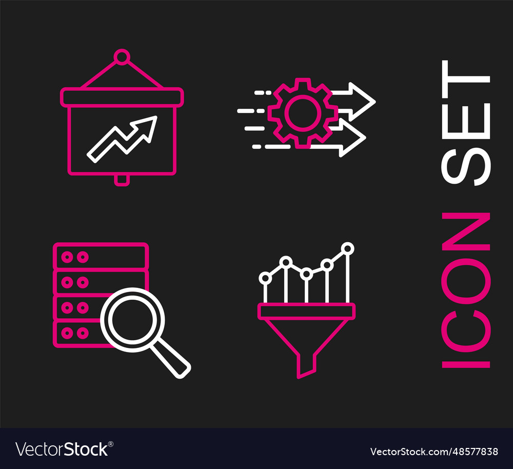 Set line sales funnel with chart server time vector image Set line sales funnel with chart server time